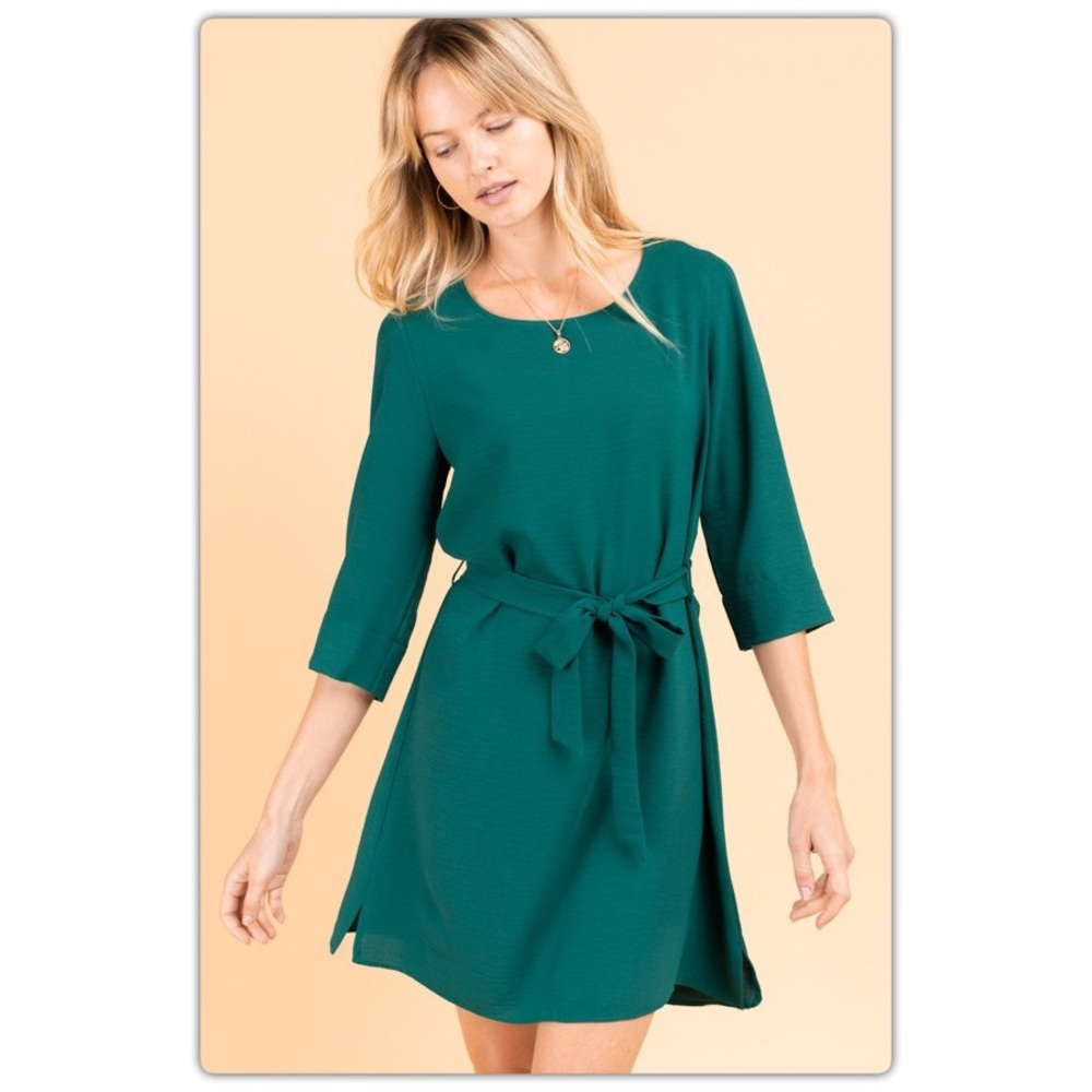 Hunter Green Tie Waist Dress